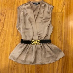 Taupe-Colored Silky-Textured Top with Belt